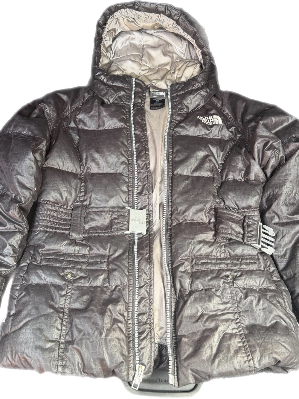The North Face Women's Metallic Charcoal Hooded Puffer Jacket